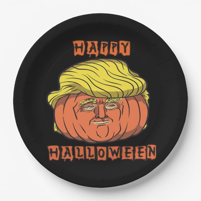 Funny Donald Pumpkin Halloween Paper Plate (Front)