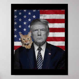 Funny Donald Trump And Cat Political Usa Flag Poster