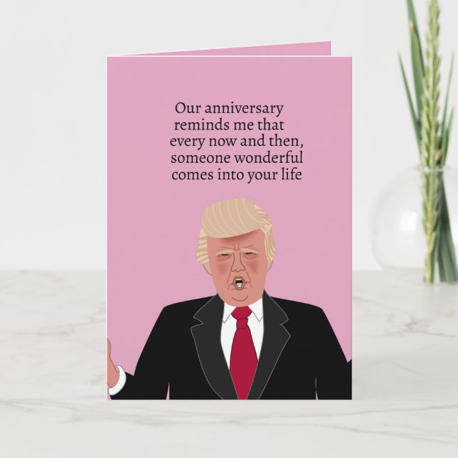 Funny Donald Trump Cartoon Happy Anniversary Wife Card (Front)