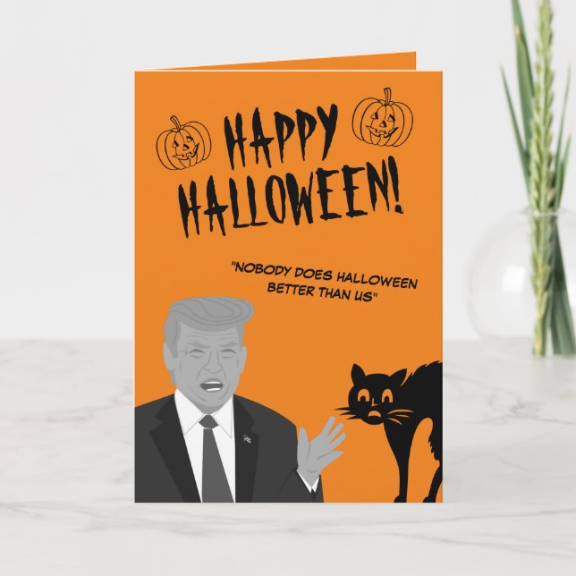 Funny Donald Trump cartoon Happy Halloween Card (Front)