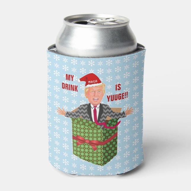 Funny Donald Trump Christmas Yuuge Drink Humour Can Cooler (Can Front)