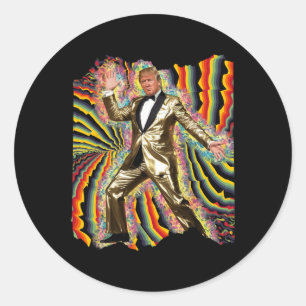 Funny Donald Trump Disco Dancing 60s 70s 80s Presi Classic Round Sticker