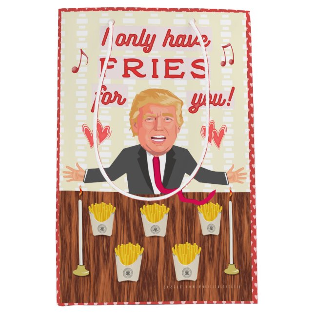 Funny Donald Trump Fast Food Fries Valentine's Day Medium Gift Bag (Front)