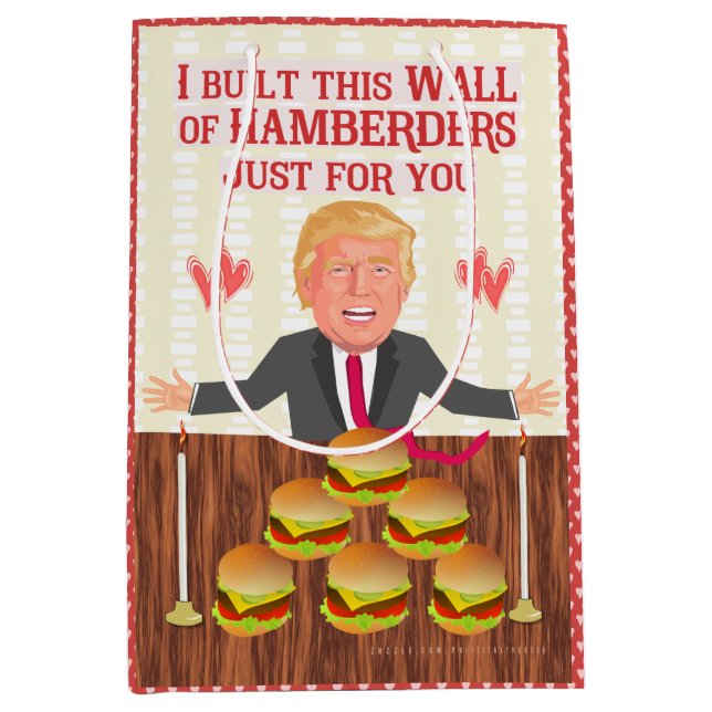 Funny Donald Trump Hamberders Wall Valentine's Day Medium Gift Bag (Front)