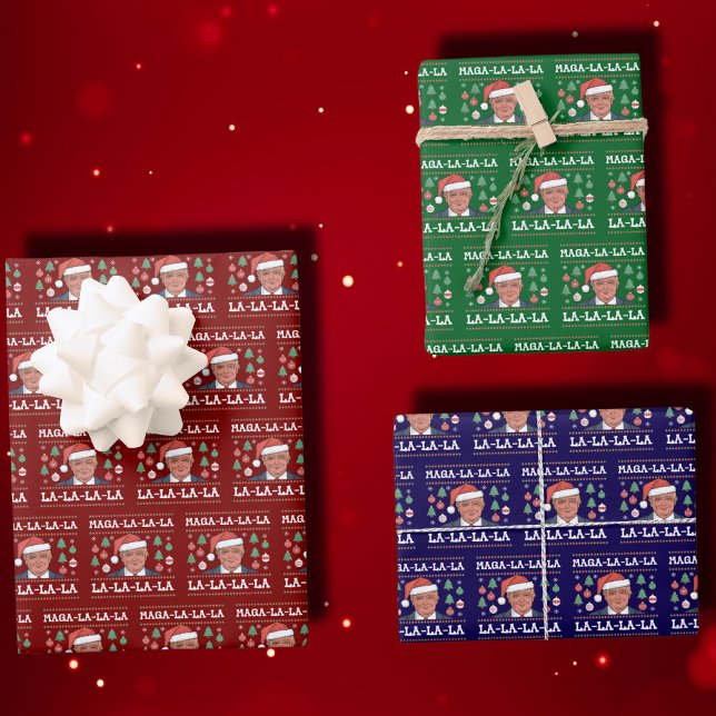 Funny Donald Trump Maga La La La Ugly Christmas Wrapping Paper Sheet (Creator Uploaded)