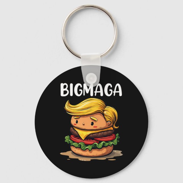 Funny Donald Trump Making French Fries Hamburger B Key Ring (Front)