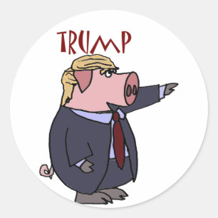 Funny Donald Trump Pig Political Cartoon Classic Round Sticker