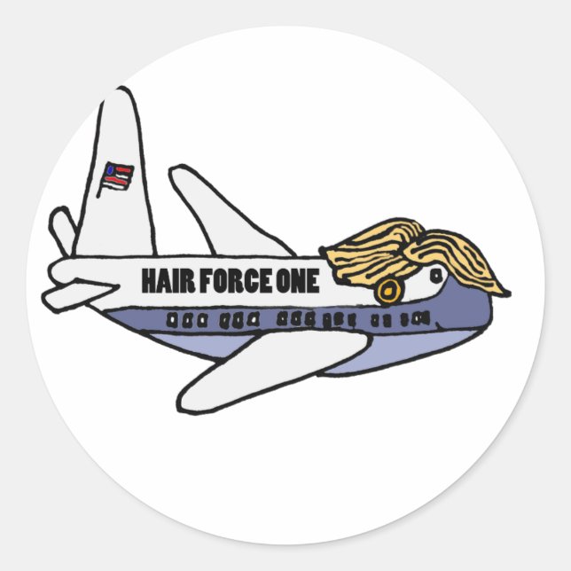 Funny Donald Trump Presidential Aeroplane Classic Round Sticker (Front)