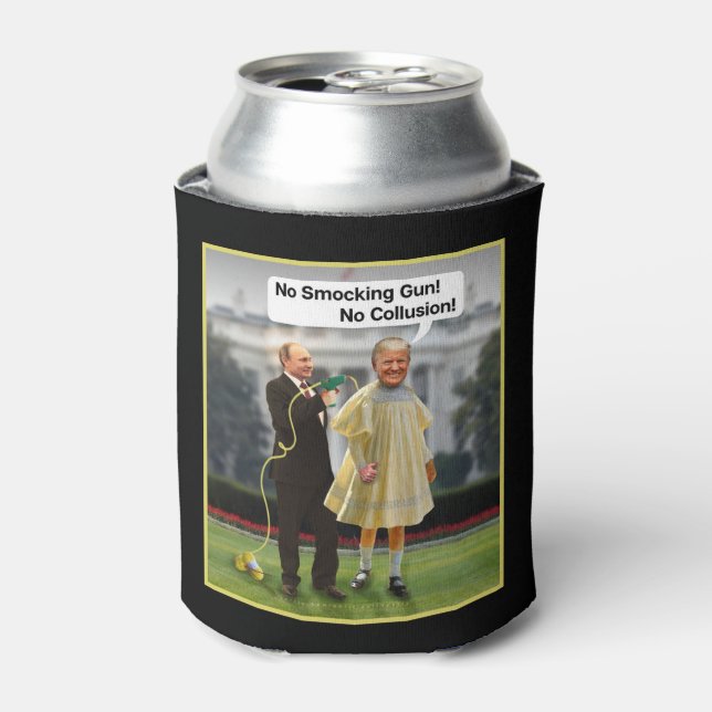 Funny Donald Trump Putin Smocking Gun Joke Can Cooler (Can Front)