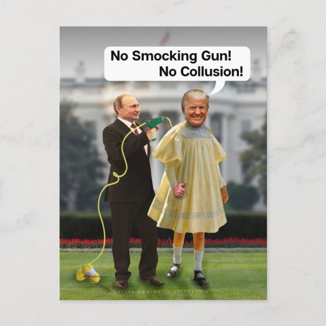 Funny Donald Trump Putin Smocking Gun Joke Holiday Postcard (Front)