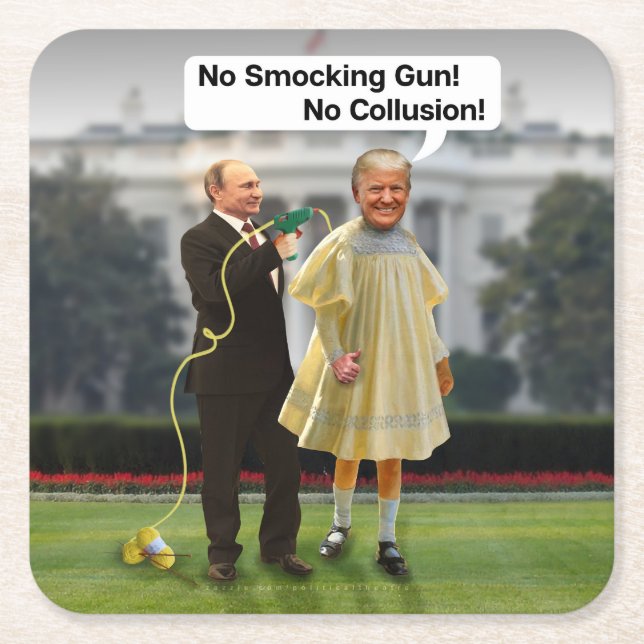 Funny Donald Trump Putin Smocking Gun Joke Square Paper Coaster (Front)