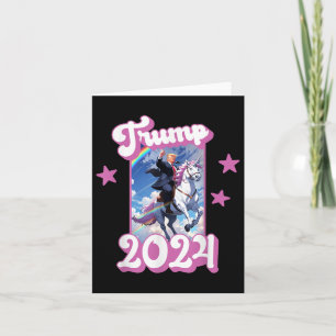 Funny Donald Trump Riding An Unicorn. Pink Trump Card