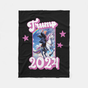 Funny Donald Trump Riding An Unicorn. Pink Trump Fleece Blanket