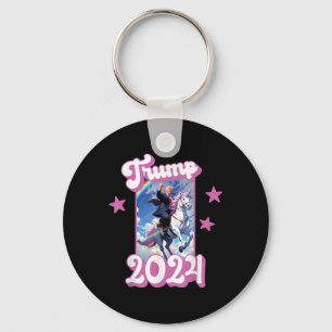 Funny Donald Trump Riding An Unicorn. Pink Trump Key Ring