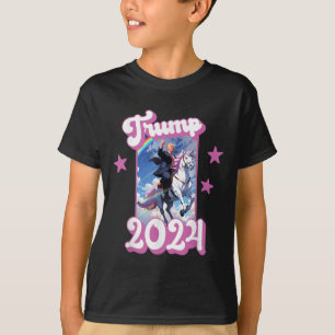 Funny Donald Trump Riding An Unicorn. Pink Trump T-Shirt