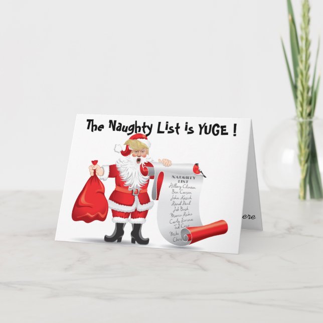Funny Donald Trump Santa With Naughty List Holiday Card (Front)