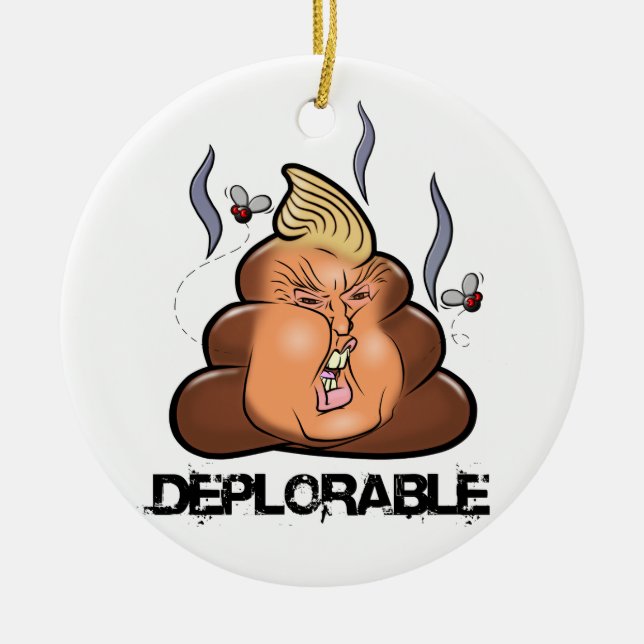 Funny Donald Trump - Trumpy-Poo Poo Emoji Icon Ceramic Tree Decoration (Front)
