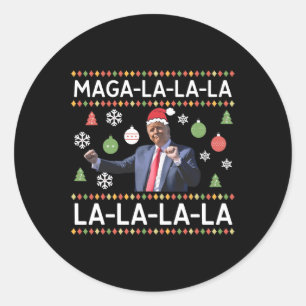 Funny Donald Trump Ugly Christmas Sweater. La La L Classic Round Sticker