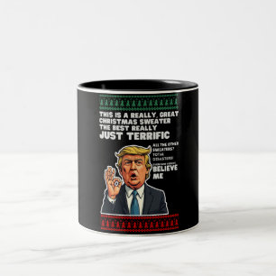 Funny Donald Trump Ugly Christmas Sweater Parody Two-Tone Coffee Mug