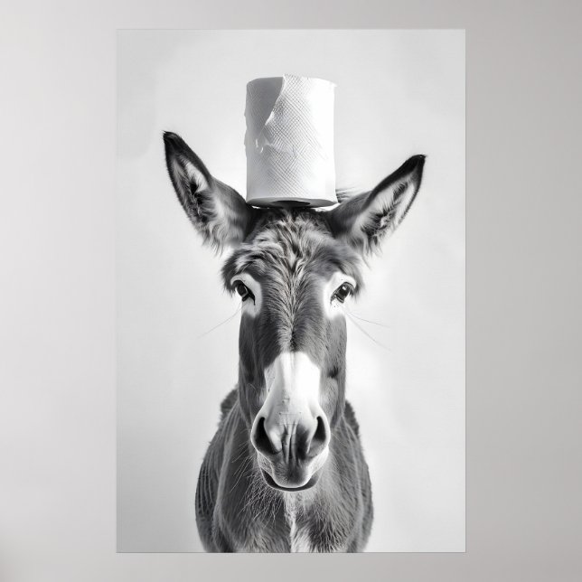 Funny Donkey Bathroom Art Print, Toilet Paper on Poster (Front)