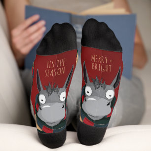 Funny Donkey Cartoon with Festive Stripes on Red Socks