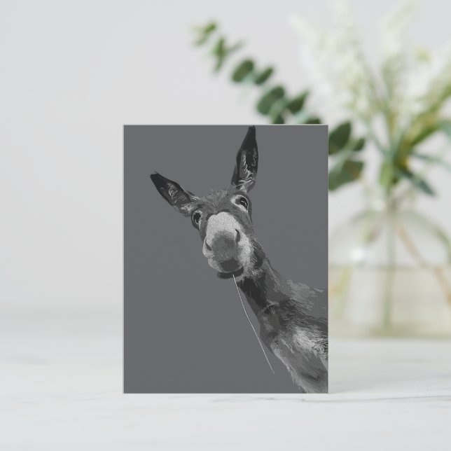 Funny Donkey Grayscale Portrait Art Postcard (Standing Front)