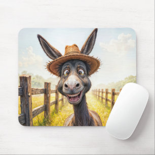 Funny Donkey Wearing a Straw Hat Mouse Mat