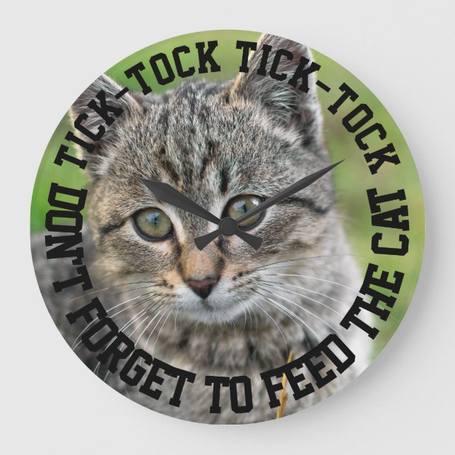 Funny Don't Forget to Feed the Cat Personalizable Large Clock (Front)
