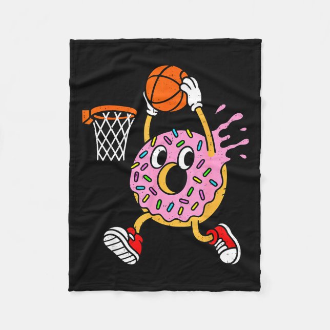 Funny Donut Dunking Basketball Doughnut Food Champ Fleece Blanket (Front)