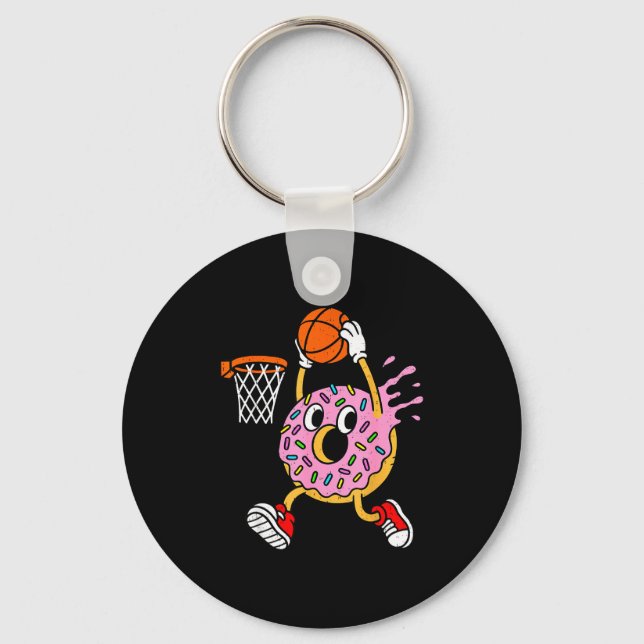 Funny Donut Dunking Basketball Doughnut Food Champ Key Ring (Front)