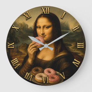 Funny Donut Mona Lisa Large Clock