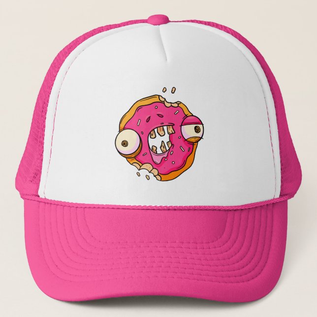Funny Donut Zombie Design Trucker Hat (Front)