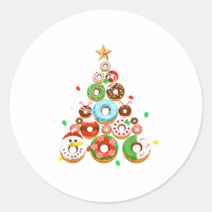 Funny Donuts Christmas Tree Lights Xmas Pjs Boys K Classic Round Sticker