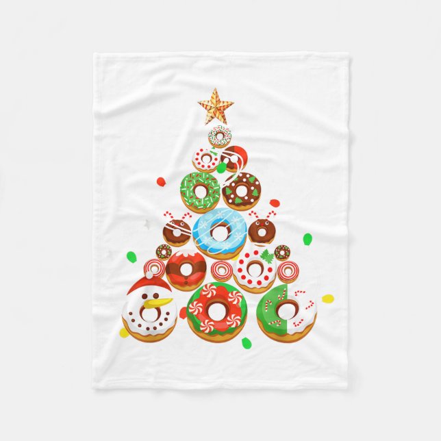 Funny Donuts Christmas Tree Lights Xmas Pjs Boys K Fleece Blanket (Front)