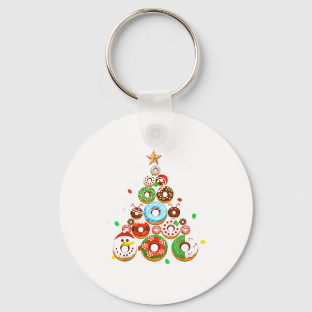Funny Donuts Christmas Tree Lights Xmas Pjs Boys K Key Ring (Front)