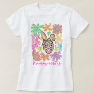 Funny Doodle Easter Bunny Flowers T-Shirt