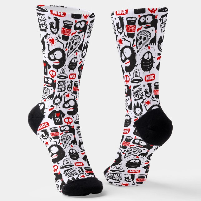 Funny Doodle Monster - Pop Art Socks (Angled)
