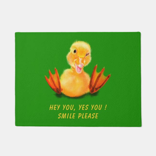 Funny Doormat Happy Playful Duck - Custom Text (Front)