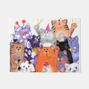 Funny Doormat with Happy Cat Party