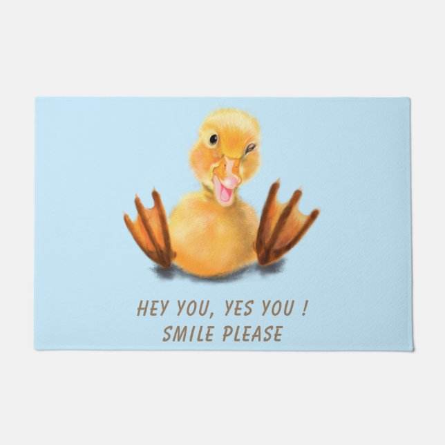 Funny Doormat with Happy Duck Smile - Custom Text (Front)