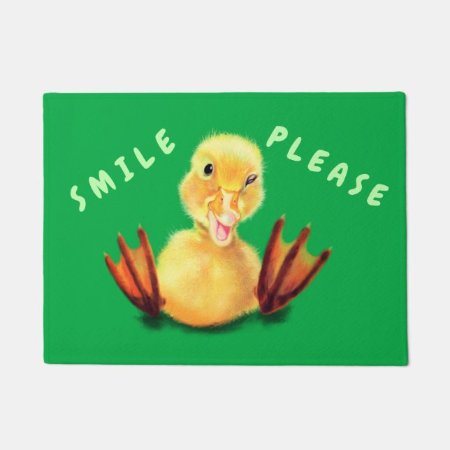 Funny Doormat with Happy Yellow Duck - Custom Text (Front)