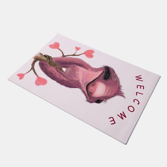Funny Doormat with Playful Sloth Welcome (Angled)