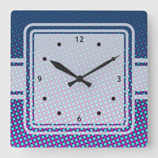Funny Dots Pattern blue pink + your idea Square Wall Clock (Front)