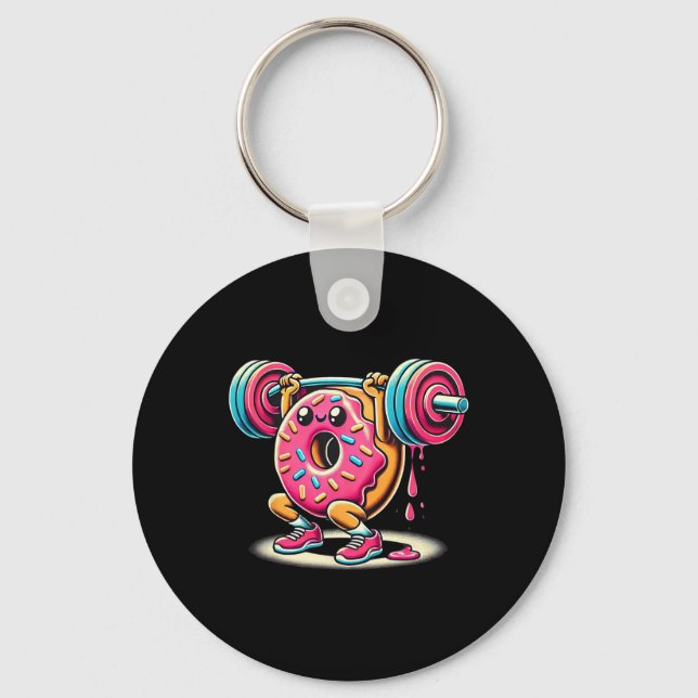 Funny Doughnut Bodybuilding Weightlifting Food Gym Key Ring (Front)