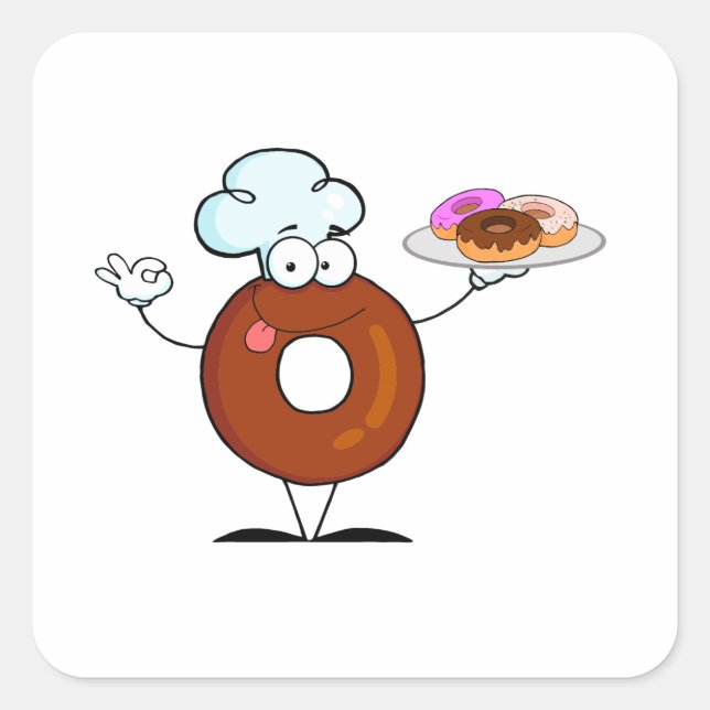 funny doughnut doughnut chef cartoon character square sticker (Front)