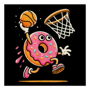 Funny Doughnut Dunking Basketball Food Champ Sport Poster