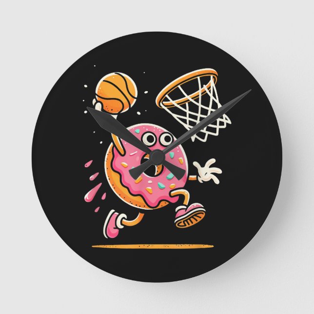 Funny Doughnut Dunking Basketball Food Champ Sport Round Clock (Front)