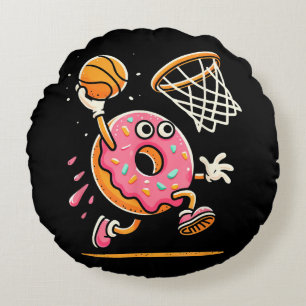 Funny Doughnut Dunking Basketball Food Champ Sport Round Cushion