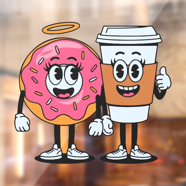 Funny Doughnut Shop Coffee and Doughnuts Together Window Cling (Sheet 2)