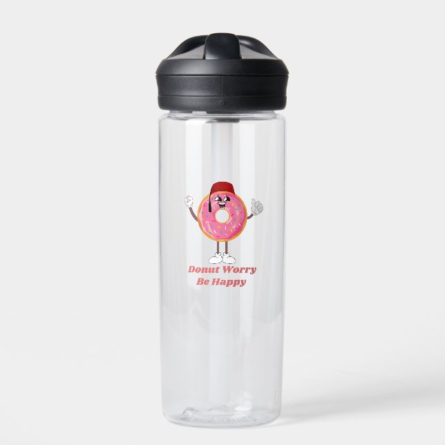 Funny Doughnut T-Shirt – Doughnut Worry Be Happy G Water Bottle (Front)
